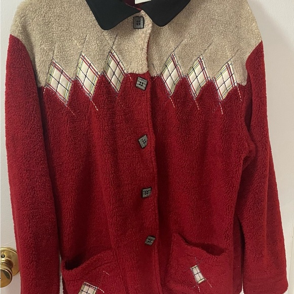 Vintage TEDDI Burgundy and Cream Jacket w/Black collar Quilted Diamond Pattern - Picture 2 of 16